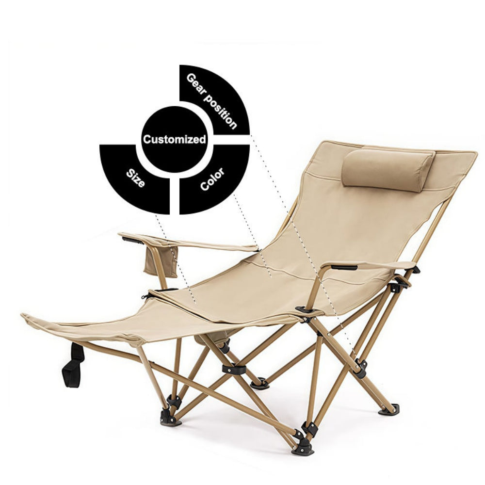 chungfu outdoor Portable steel folding camping chair with 4-level adjustable lightweight beach lounge chair, including a footstool