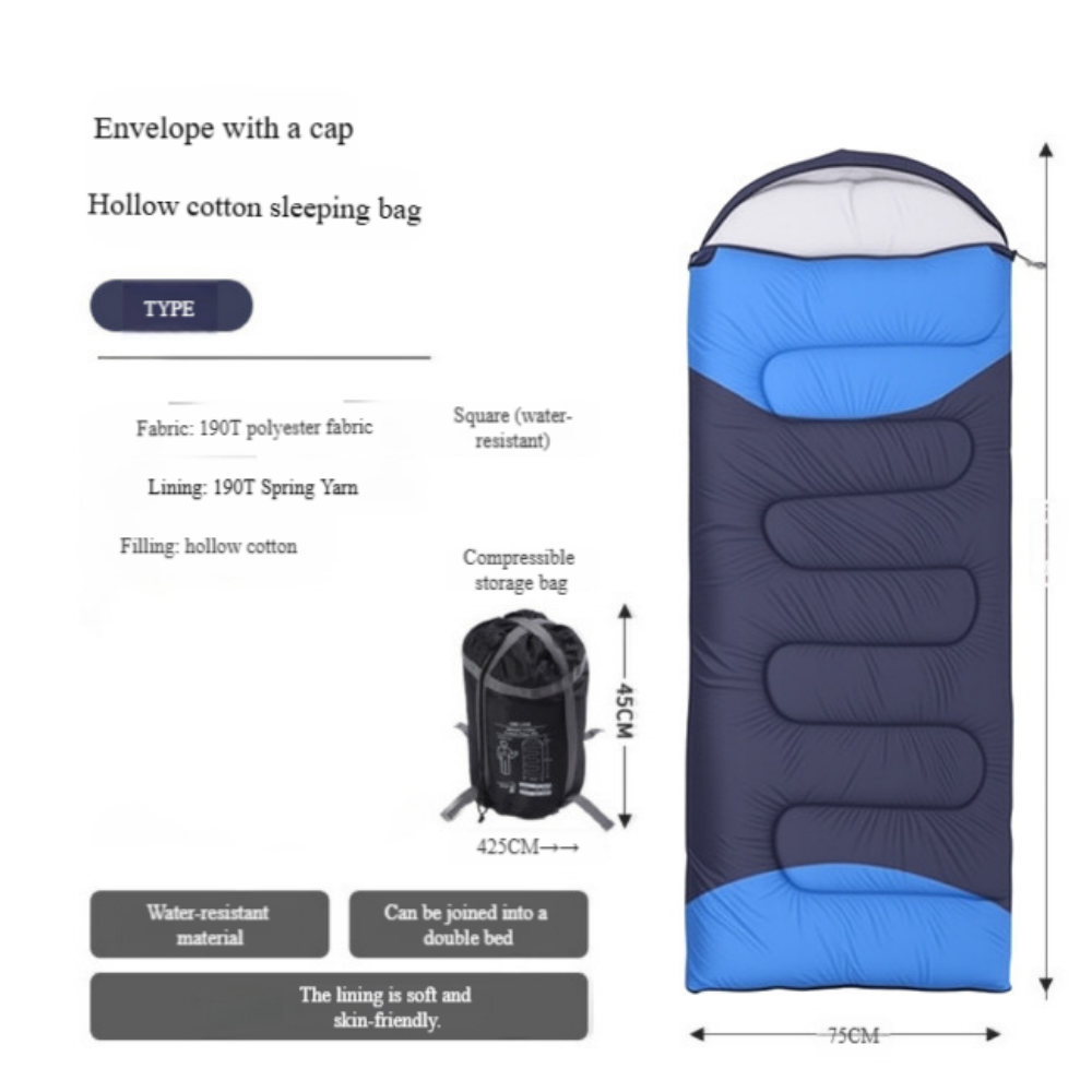 chungfu outdoor Large Adult Winter Outdoor Camping Envelope Waterproof 3-Season Customizable Dirt-Proof Polyester Sleeping Bag for Summer Travel