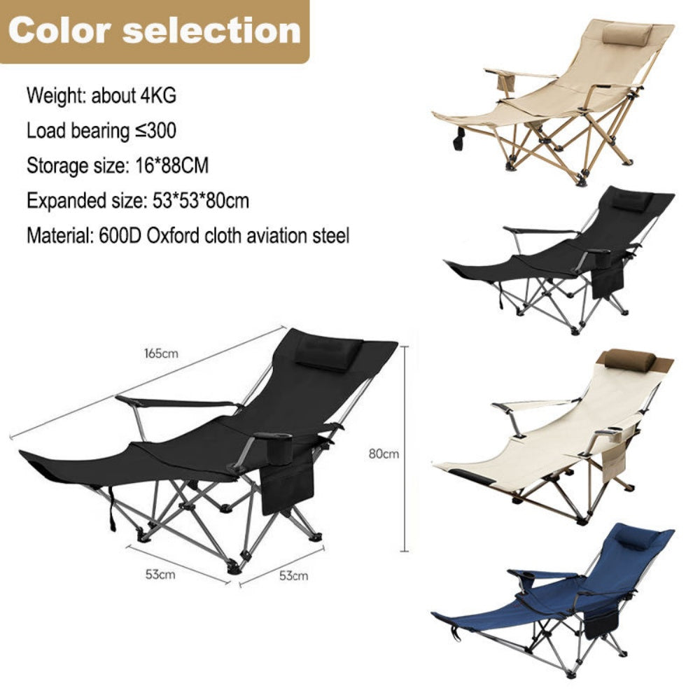 chungfu outdoor Portable steel folding camping chair with 4-level adjustable lightweight beach lounge chair, including a footstool