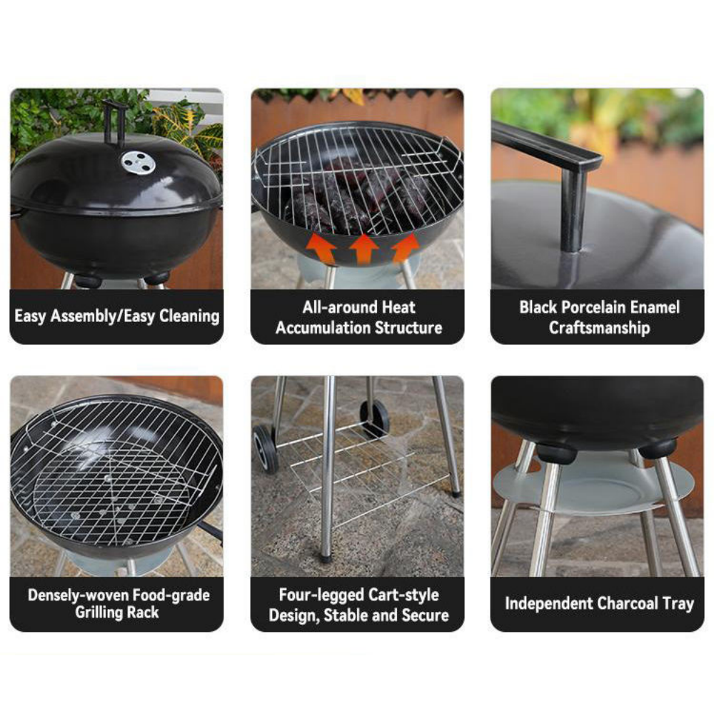 chungfu outdoor 17 Inch Black Apple Shape Outdoor Barbecue Grill Garden Charcoal Bbq Kettle Grill