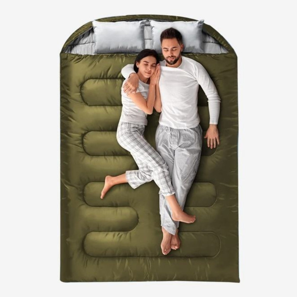 chungfu outdoorExtra Wide 2-Person Adult Double Bed Winter Waterproof Family Camping Lightweight Envelope Sleeping Bags Polyester 2 Pillows