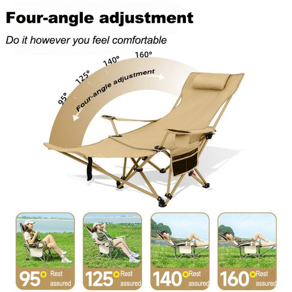 chungfu outdoor Portable steel folding camping chair with 4-level adjustable lightweight beach lounge chair, including a footstool