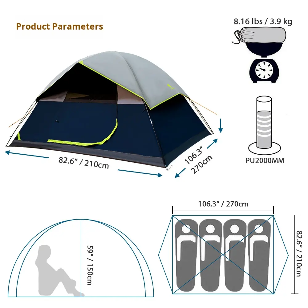 chungfu outdoor Wholesale Double Layer Black Glue Tent for Outdoor Family Camping Hiking Mountaineering Portable Rainproof Sunproof Summer Tent